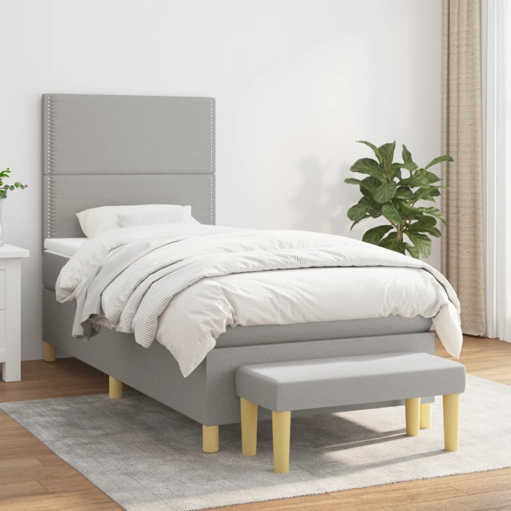 Produktbild för Ramsäng med madrass ljusgrå 90x190 cm tyg