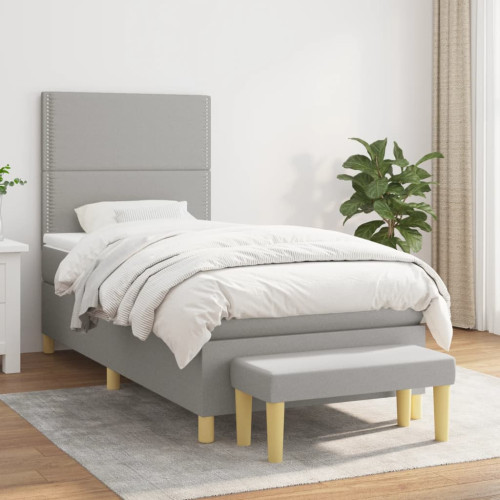 vidaXL Ramsäng med madrass ljusgrå 90x190 cm tyg