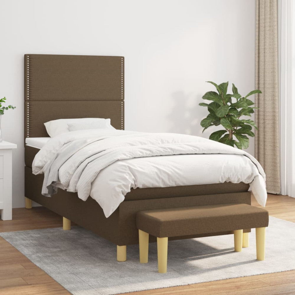 Produktbild för Ramsäng med madrass mörkbrun 90x190 cm tyg