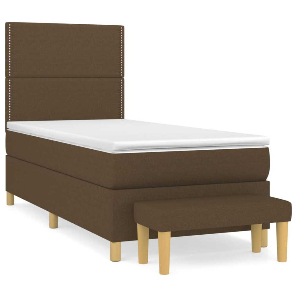 Produktbild för Ramsäng med madrass mörkbrun 90x190 cm tyg