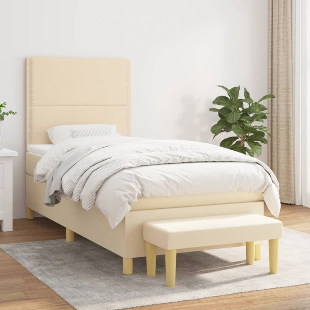 Produktbild för Ramsäng med madrass gräddvit 90x190 cm tyg