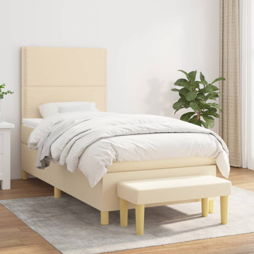 vidaXL Ramsäng med madrass gräddvit 90x190 cm tyg