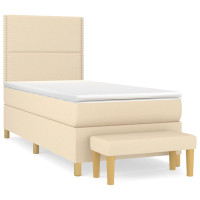 Produktbild för Ramsäng med madrass gräddvit 90x190 cm tyg