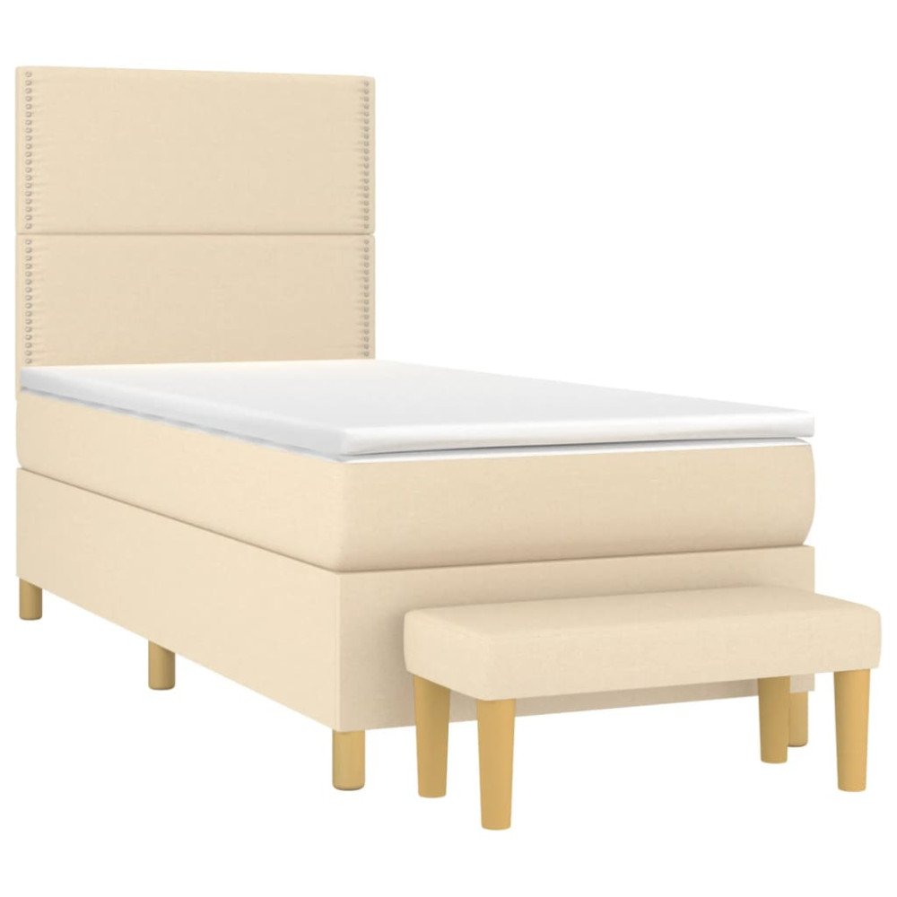 Produktbild för Ramsäng med madrass gräddvit 90x190 cm tyg