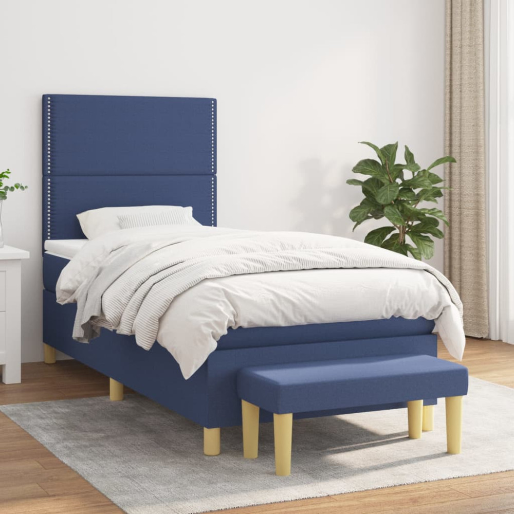Produktbild för Ramsäng med madrass blå 90x190 cm tyg