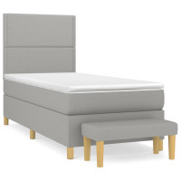 Produktbild för Ramsäng med madrass ljusgrå 90x200 cm tyg