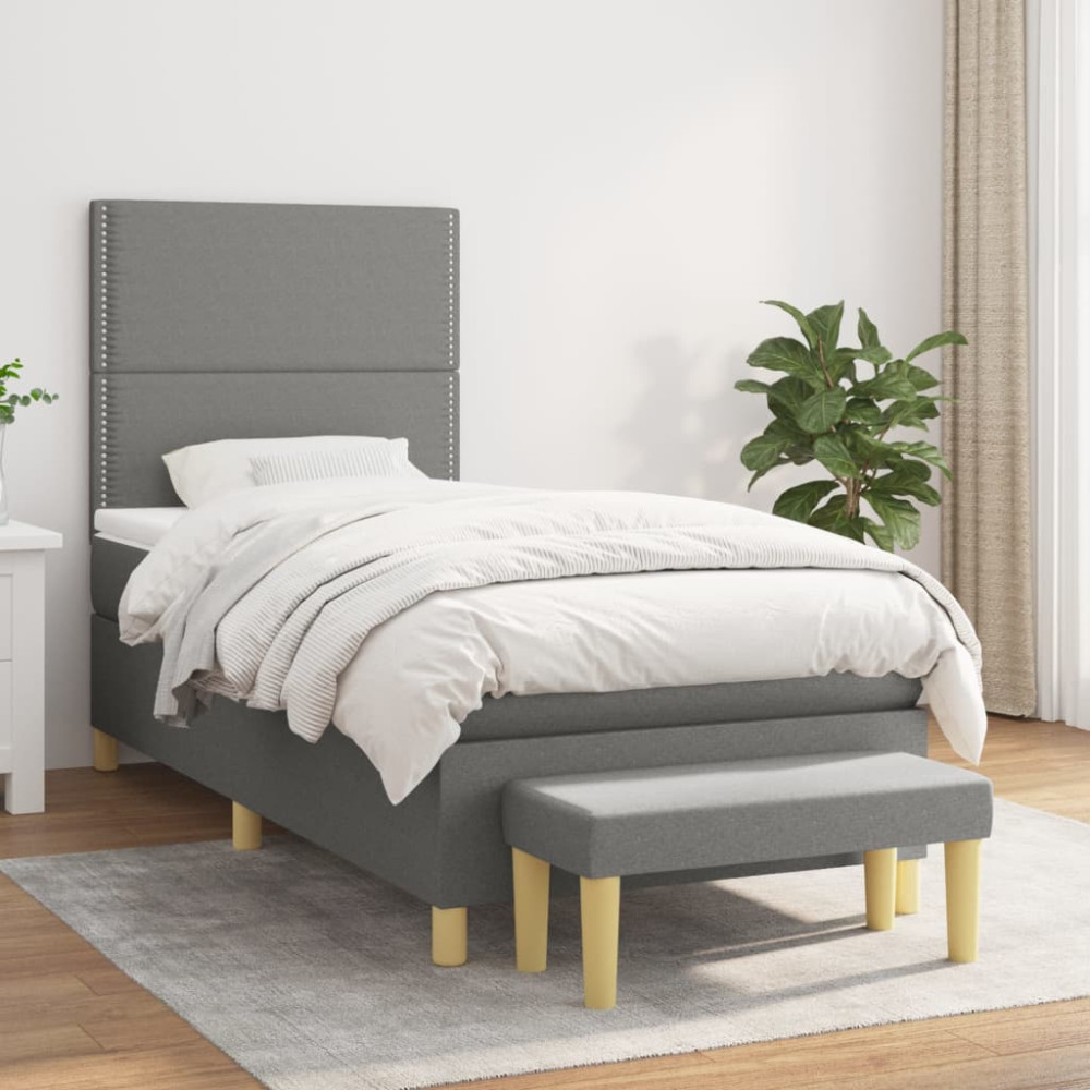 Produktbild för Ramsäng med madrass mörkgrå 90x200 cm tyg