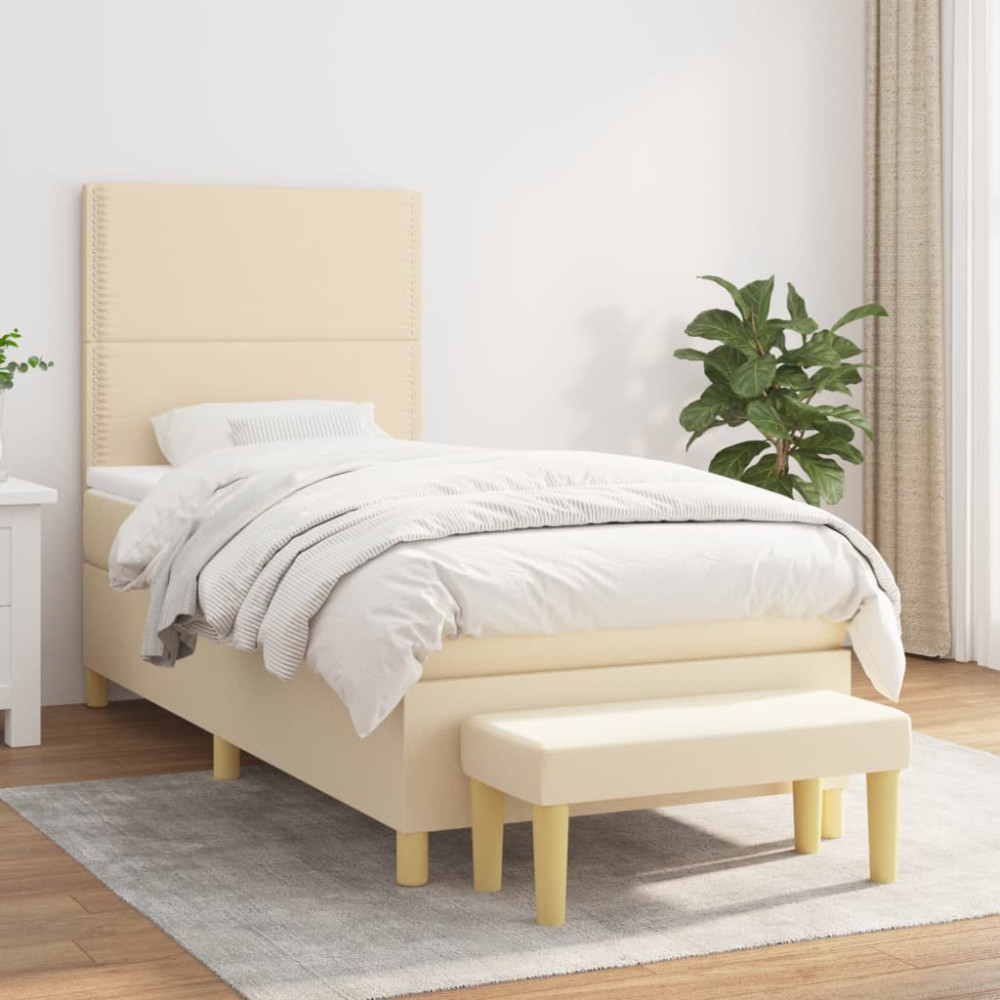 Produktbild för Ramsäng med madrass gräddvit 90x200 cm tyg