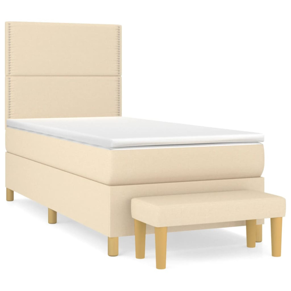 Produktbild för Ramsäng med madrass gräddvit 90x200 cm tyg