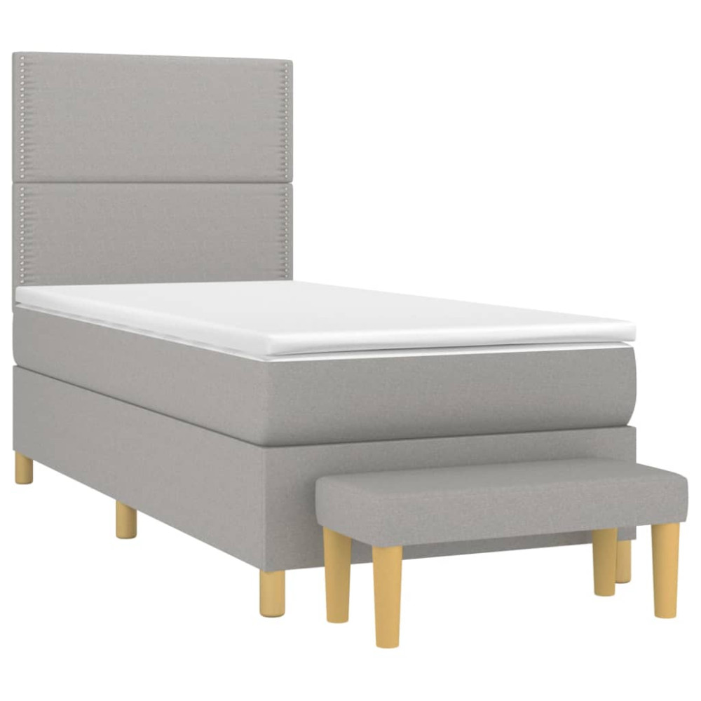 Produktbild för Ramsäng med madrass ljusgrå 100x200 cm tyg