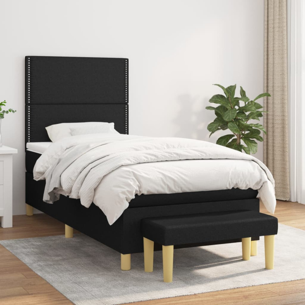 Produktbild för Ramsäng med madrass svart 100x200 cm tyg