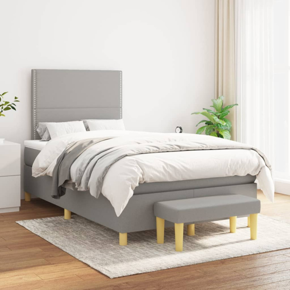 Produktbild för Ramsäng med madrass ljusgrå 120x200 cm tyg