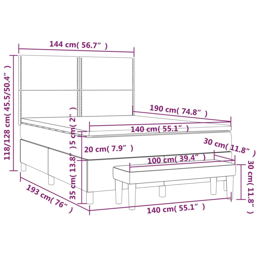 Produktbild för Ramsäng med madrass mörkgrå 140x190 cm tyg