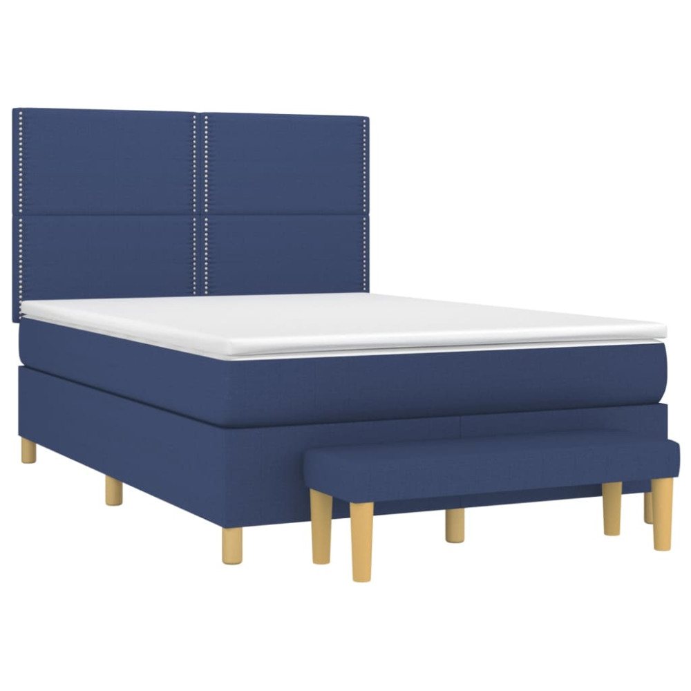 Produktbild för Ramsäng med madrass blå 140x190 cm tyg