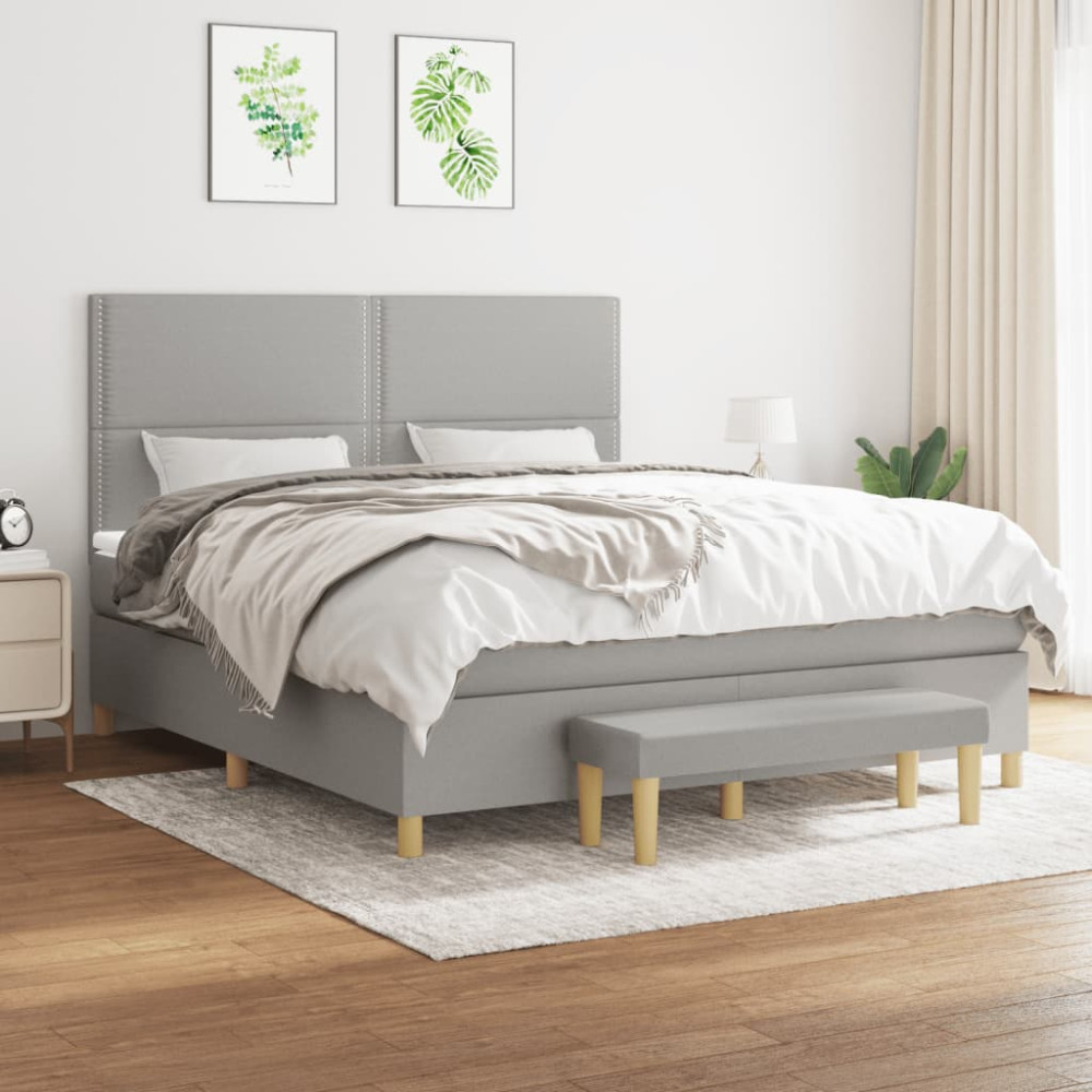 Produktbild för Ramsäng med madrass ljusgrå 180x200 cm tyg