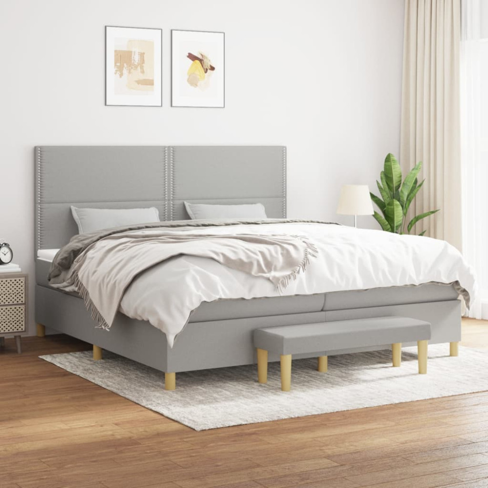 Produktbild för Ramsäng med madrass ljusgrå 200x200 cm tyg