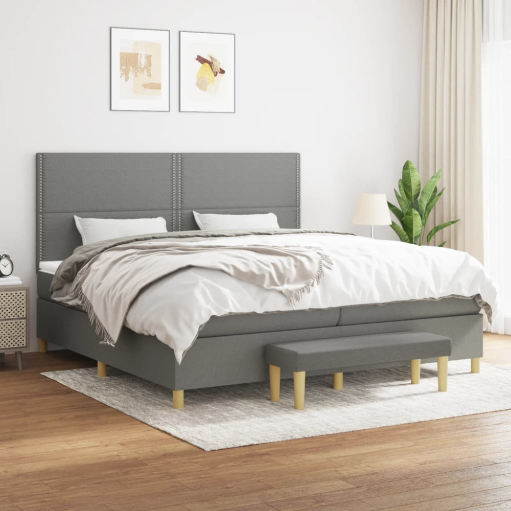 Produktbild för Ramsäng med madrass mörkgrå 200x200 cm tyg