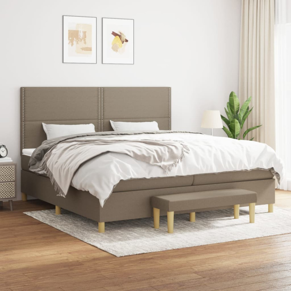 Produktbild för Ramsäng med madrass taupe 200x200 cm tyg