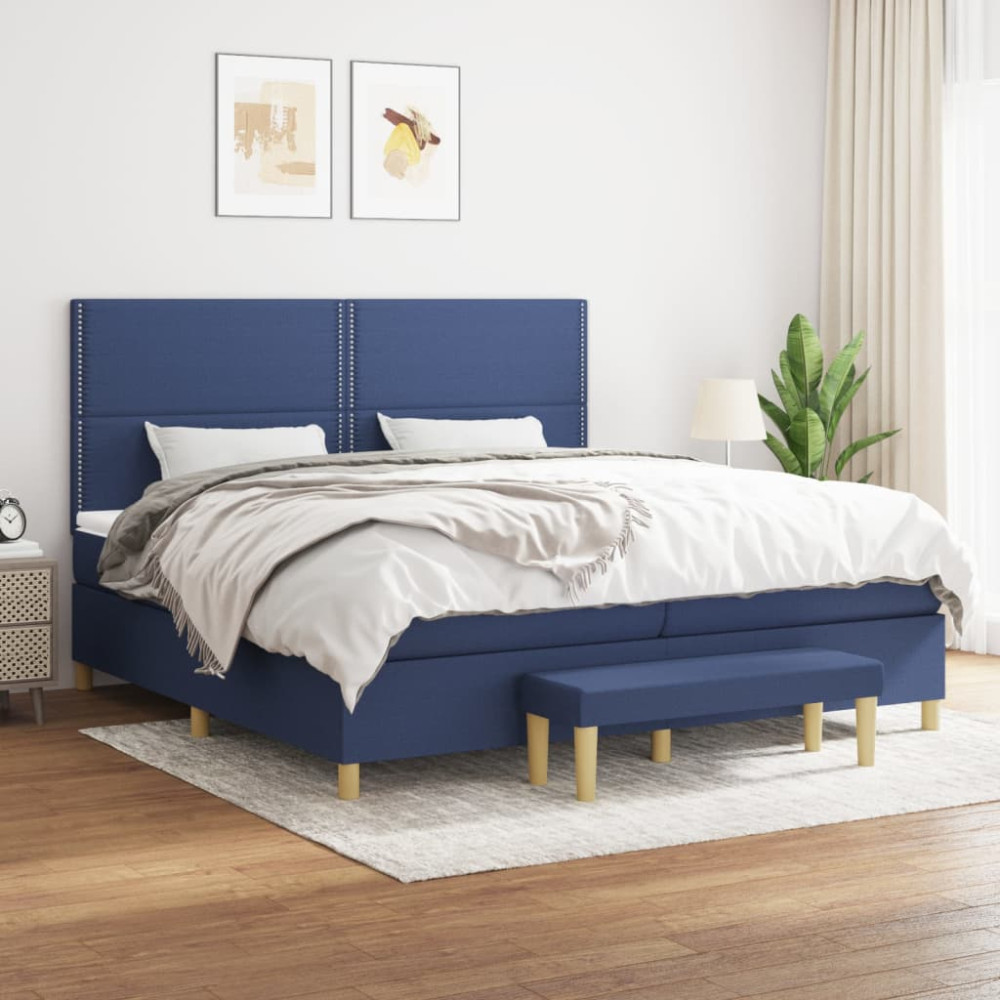 Produktbild för Ramsäng med madrass blå 200x200 cm tyg