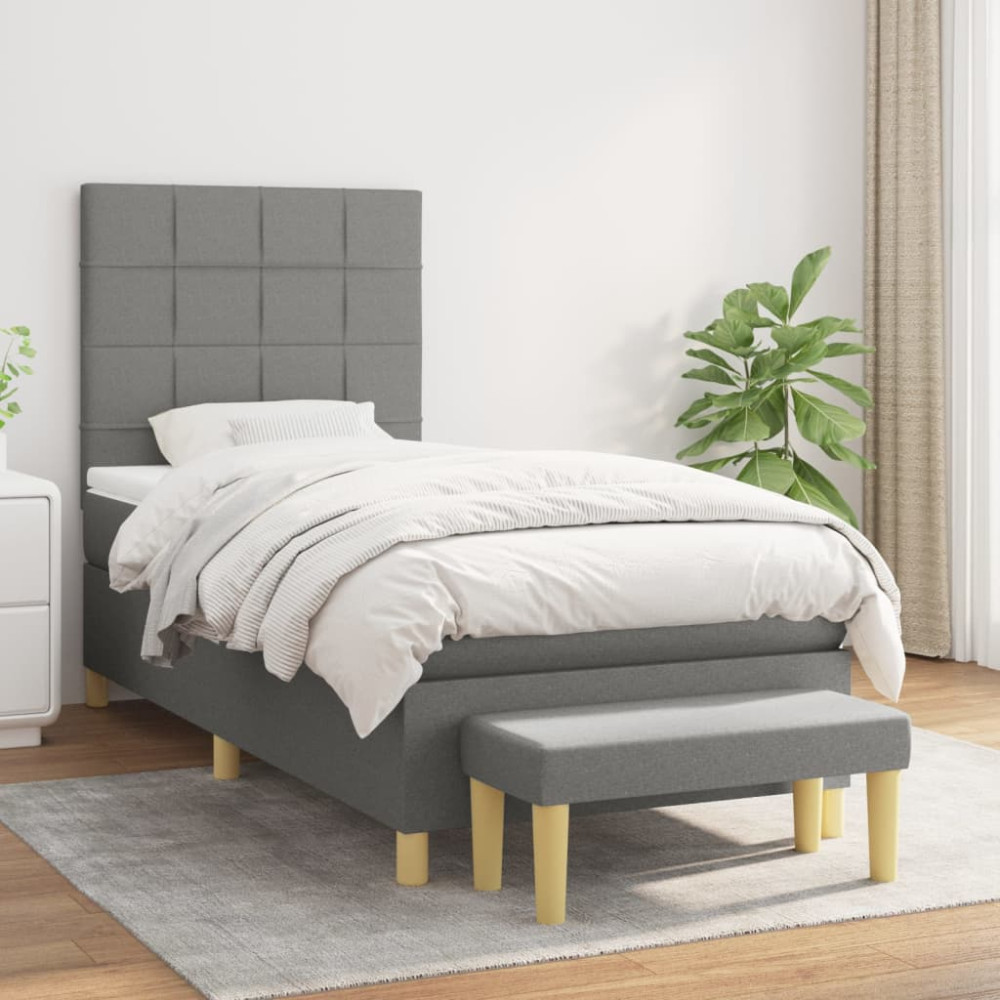 Produktbild för Ramsäng med madrass mörkgrå 80x200 cm tyg