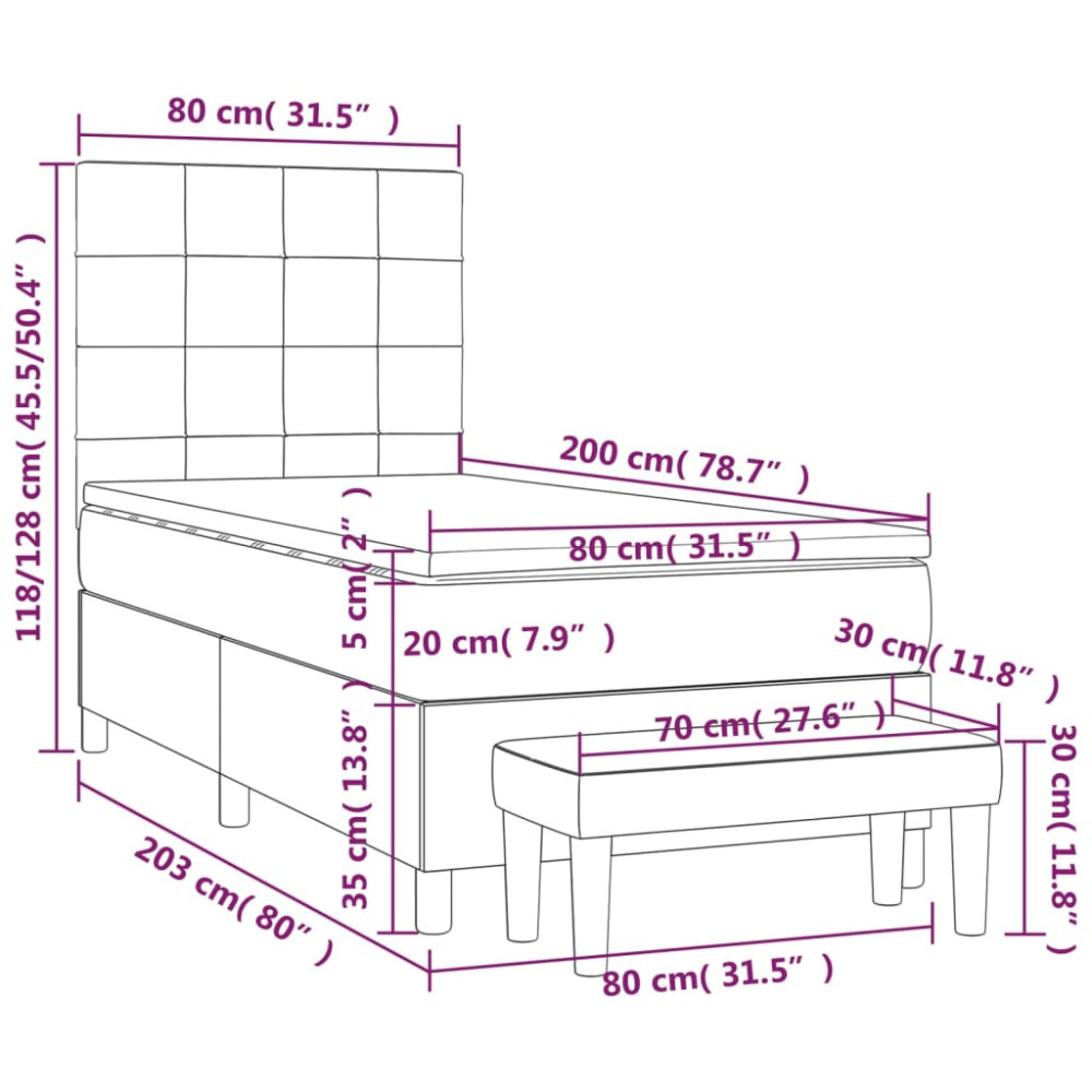 Produktbild för Ramsäng med madrass mörkgrå 80x200 cm tyg