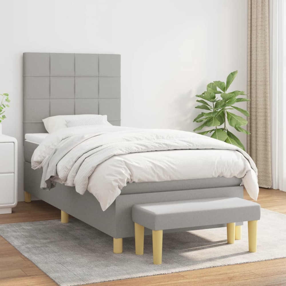 Produktbild för Ramsäng med madrass ljusgrå 90x190 cm tyg