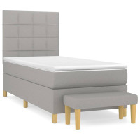 Produktbild för Ramsäng med madrass ljusgrå 90x190 cm tyg