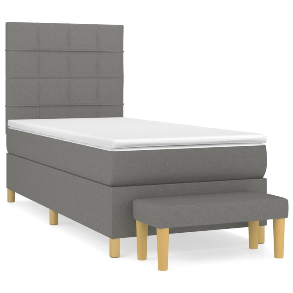 Produktbild för Ramsäng med madrass mörkgrå 90x190 cm tyg