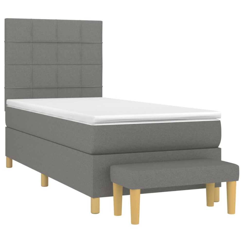 Produktbild för Ramsäng med madrass mörkgrå 90x190 cm tyg