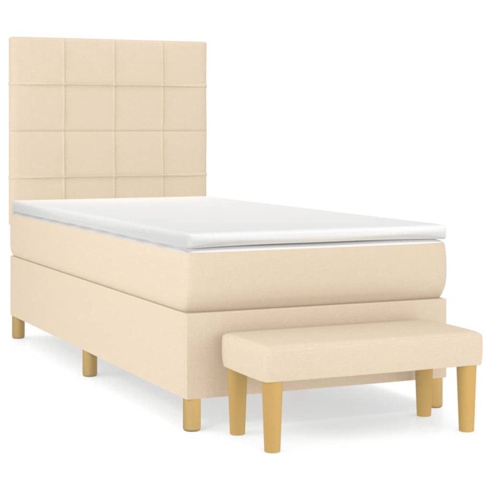Produktbild för Ramsäng med madrass gräddvit 90x190 cm tyg