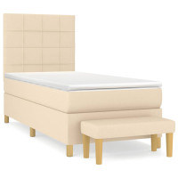 Produktbild för Ramsäng med madrass gräddvit 90x190 cm tyg