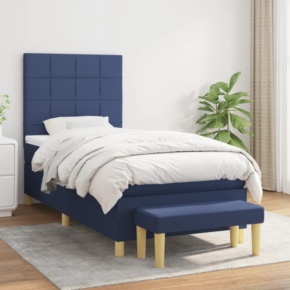 Produktbild för Ramsäng med madrass blå 90x190 cm tyg