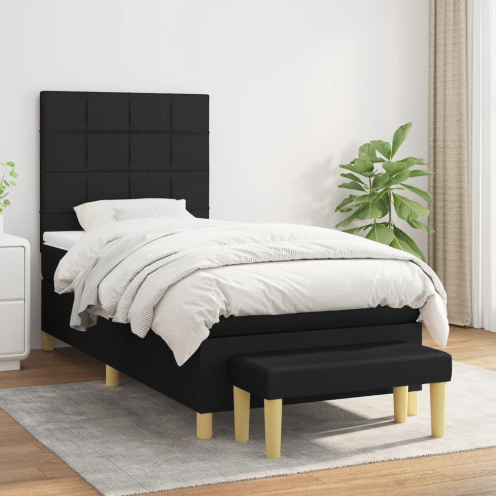 Produktbild för Ramsäng med madrass svart 90x200 cm tyg