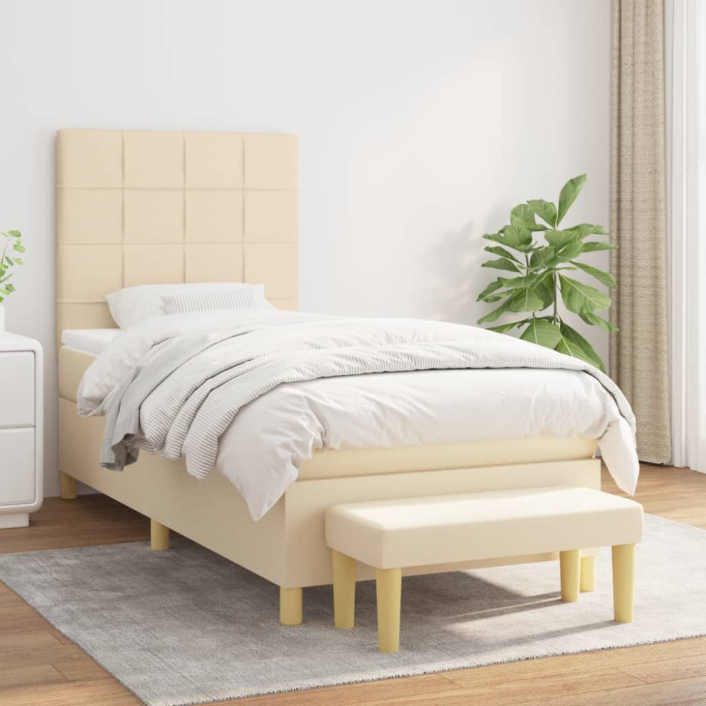 Produktbild för Ramsäng med madrass gräddvit 90x200 cm tyg