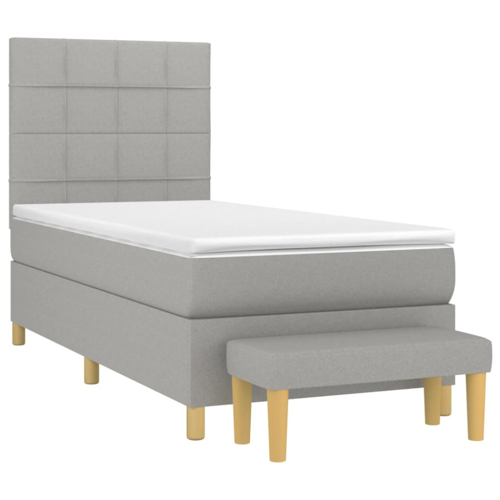 Produktbild för Ramsäng med madrass ljusgrå 100x200 cm tyg