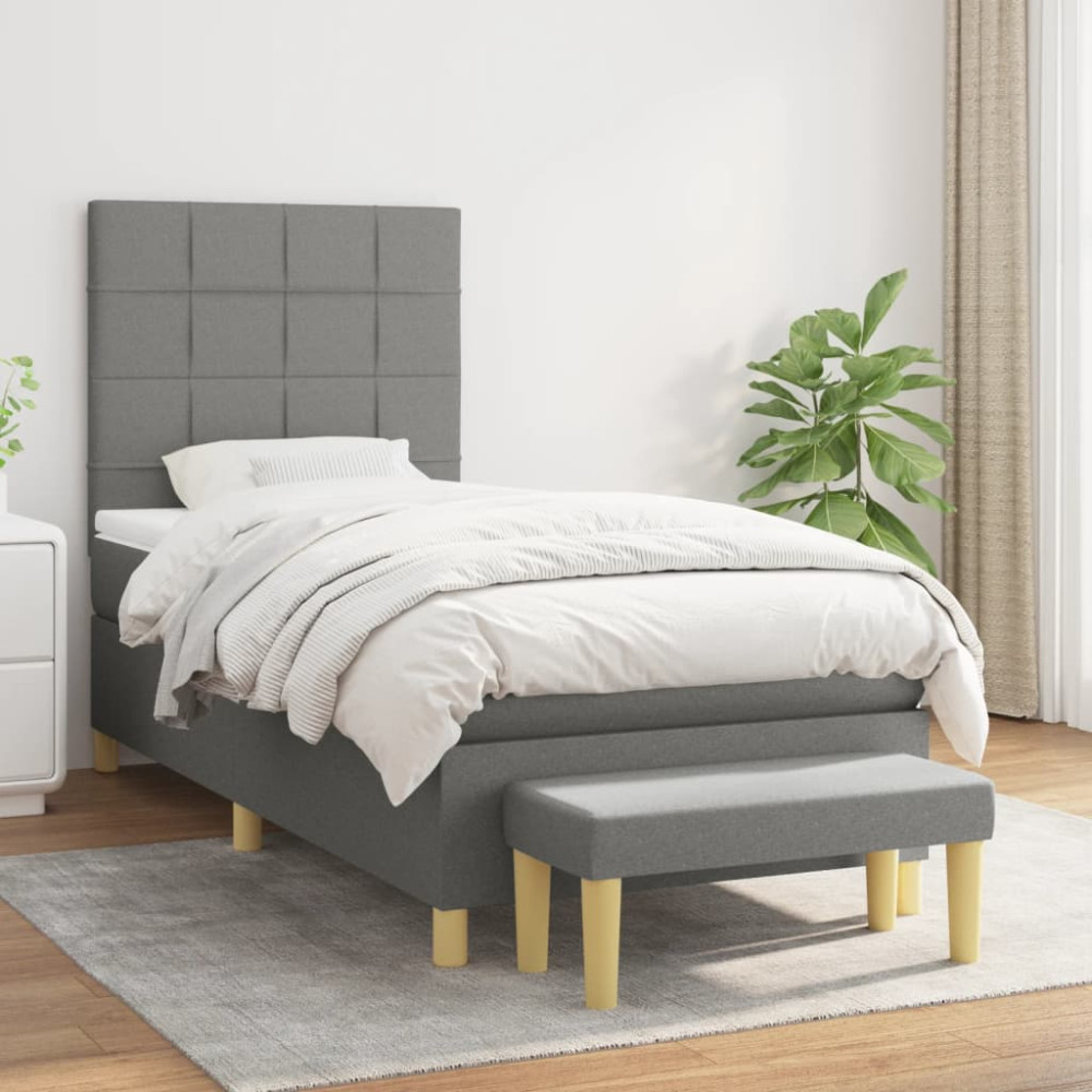 Produktbild för Ramsäng med madrass mörkgrå 100x200 cm tyg