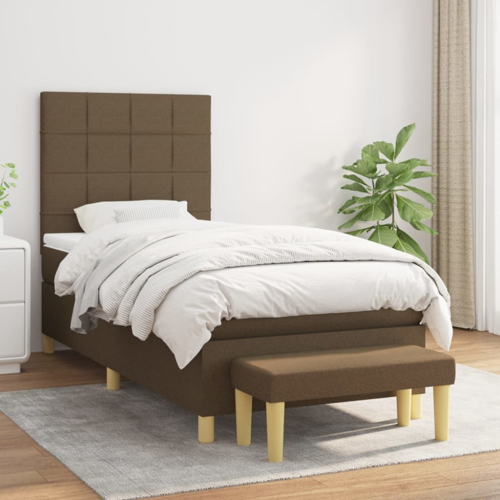 Produktbild för Ramsäng med madrass mörkbrun 100x200 cm tyg