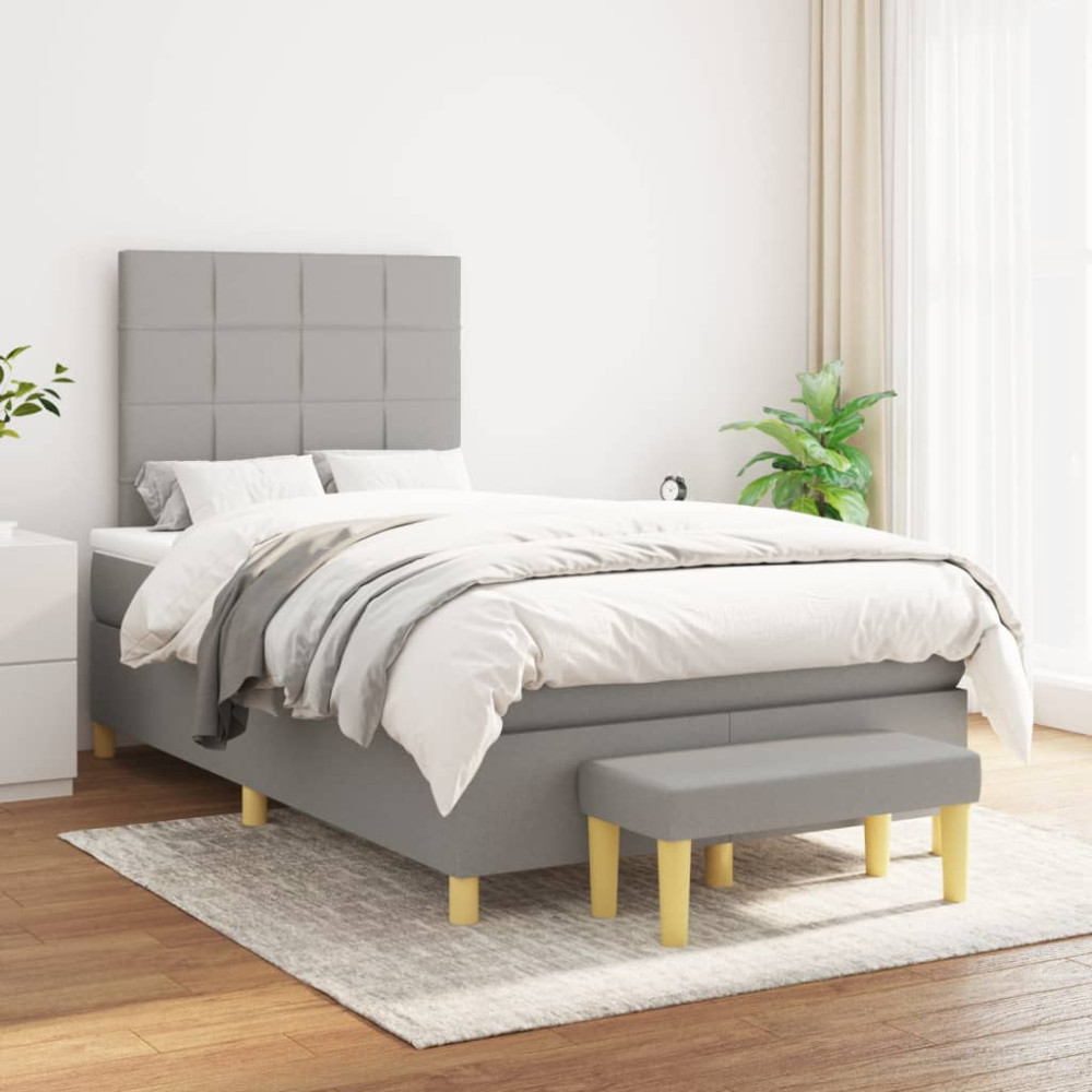 Produktbild för Ramsäng med madrass ljusgrå 120x200 cm tyg