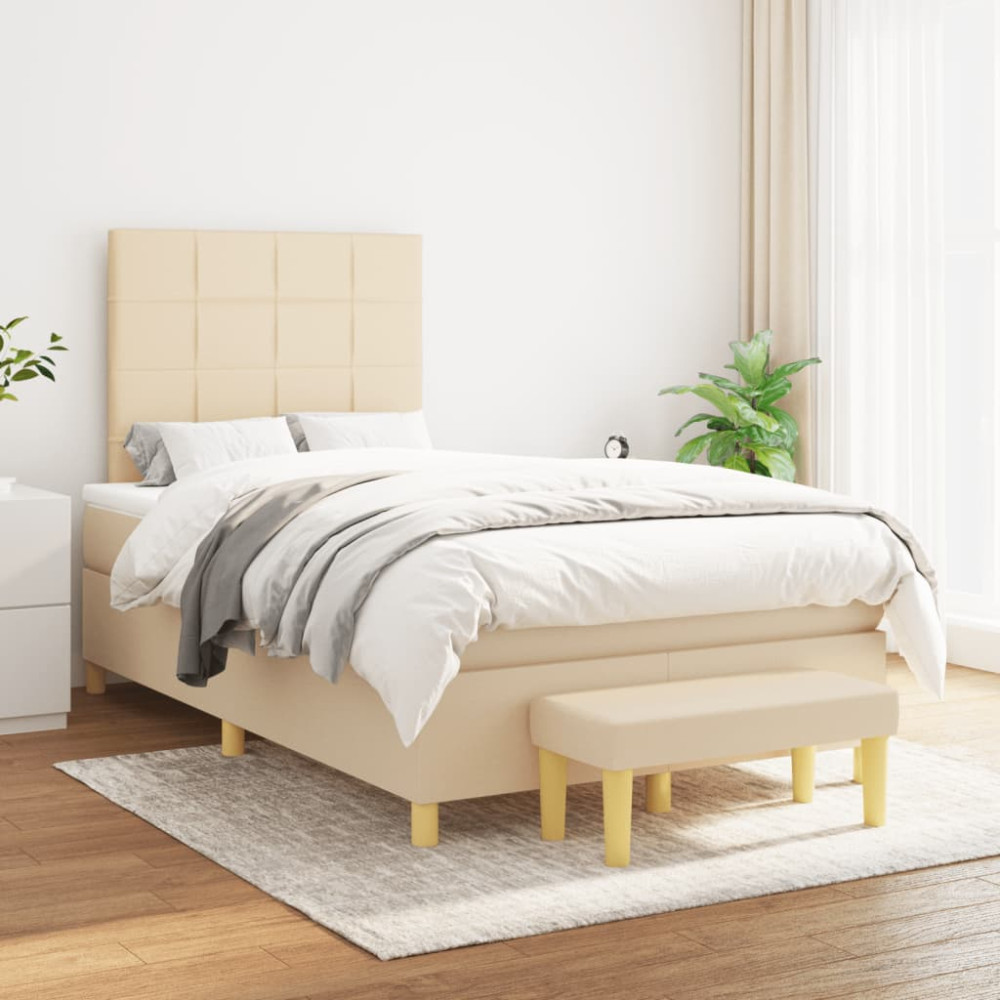 Produktbild för Ramsäng med madrass gräddvit 120x200 cm tyg