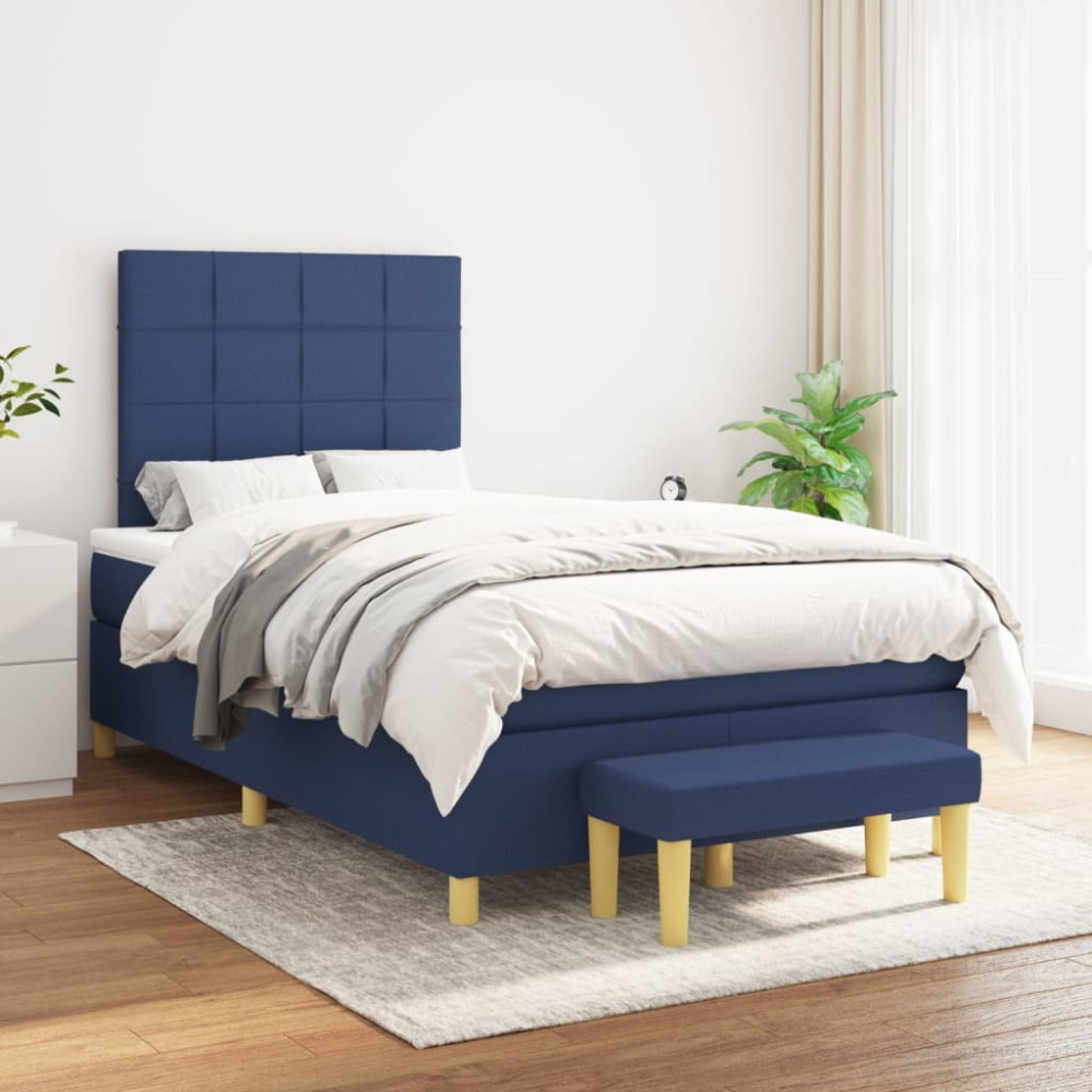 Produktbild för Ramsäng med madrass blå 120x200 cm tyg
