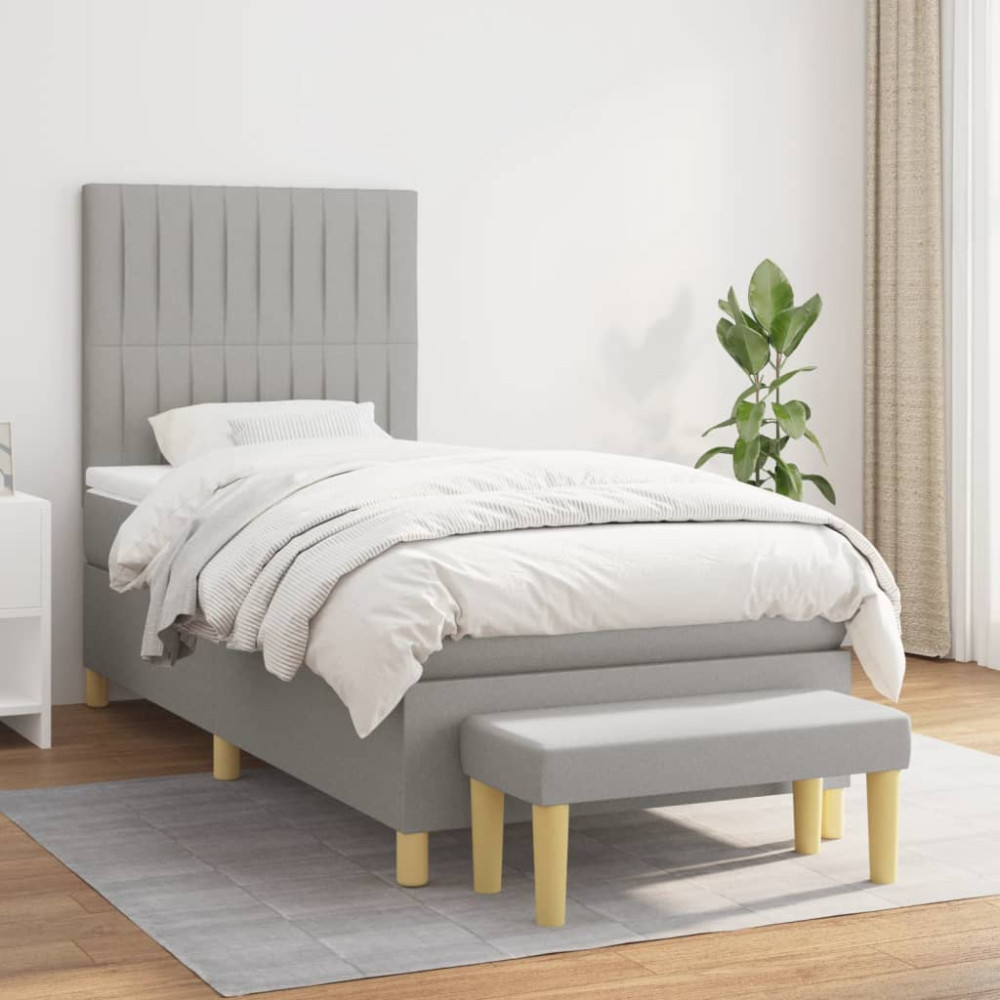 Produktbild för Ramsäng med madrass ljusgrå 80x200 cm tyg