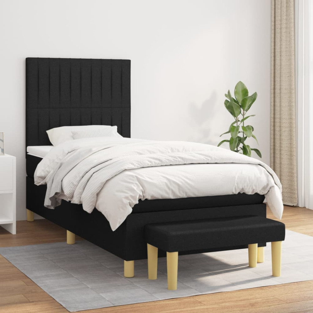 Produktbild för Ramsäng med madrass svart 90x190 cm tyg