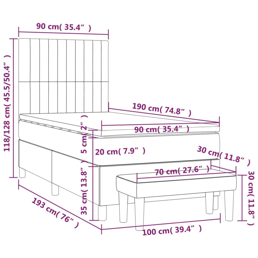 Produktbild för Ramsäng med madrass svart 90x190 cm tyg