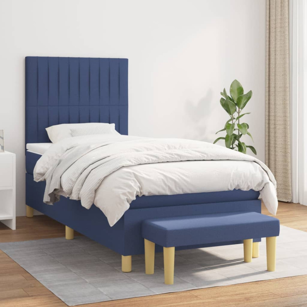 Produktbild för Ramsäng med madrass blå 90x190 cm tyg
