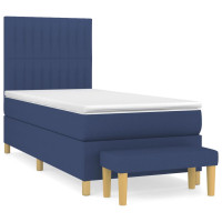 Produktbild för Ramsäng med madrass blå 90x190 cm tyg