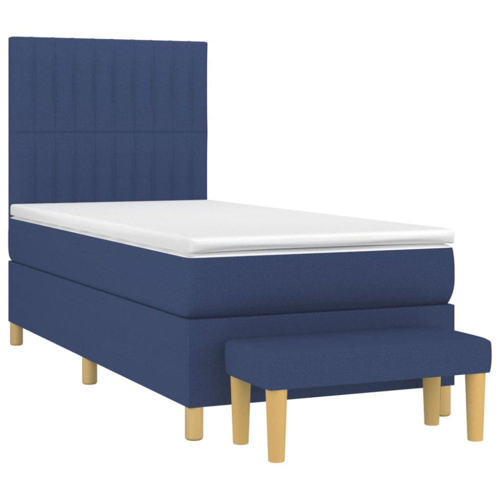 Produktbild för Ramsäng med madrass blå 90x190 cm tyg
