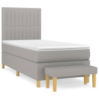 Produktbild för Ramsäng med madrass ljusgrå 90x200 cm tyg