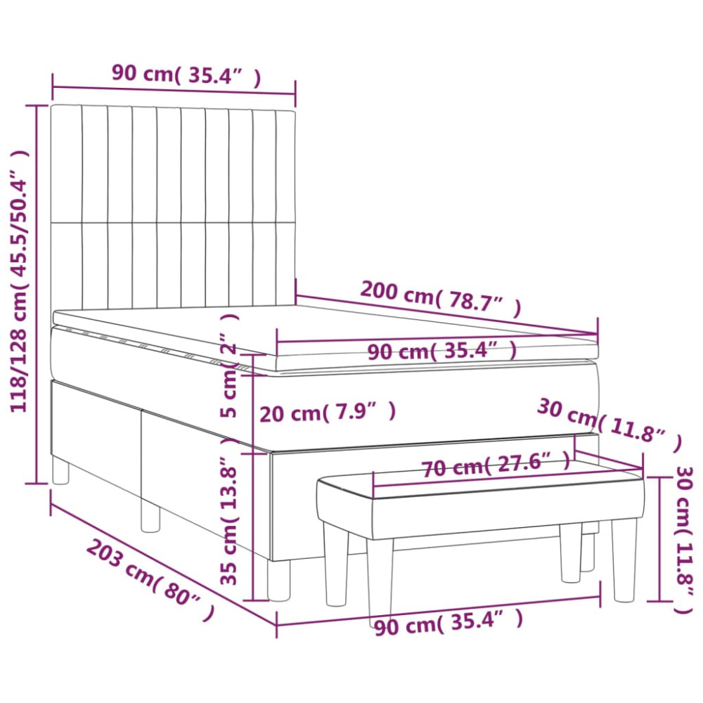 Produktbild för Ramsäng med madrass ljusgrå 90x200 cm tyg