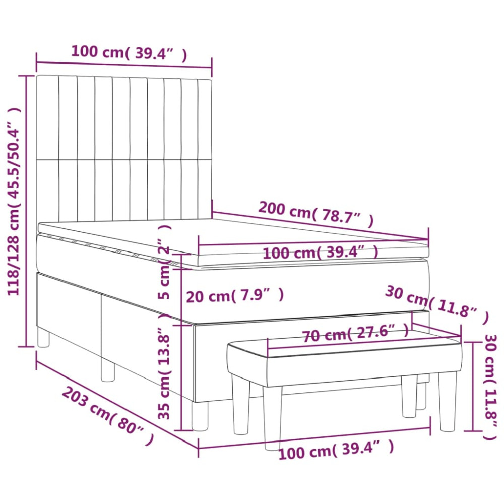 Produktbild för Ramsäng med madrass svart 100x200 cm tyg