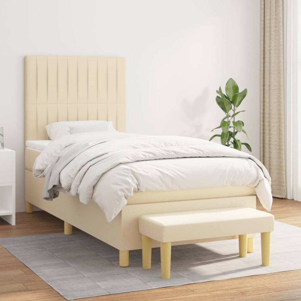 Produktbild för Ramsäng med madrass gräddvit 100x200 cm tyg
